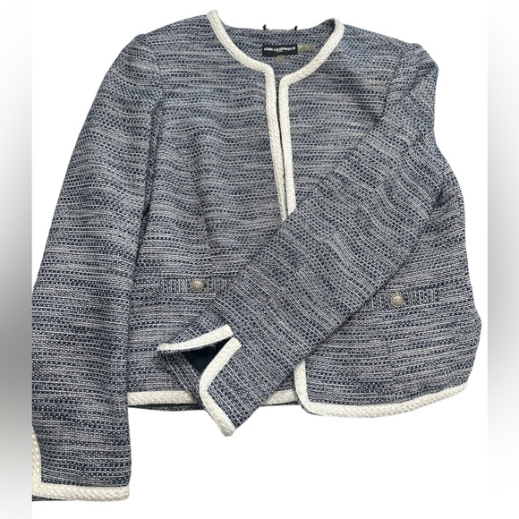 Karl Lagerfeld Navy and Cream Tweed Jacket - Picture 1 of 6